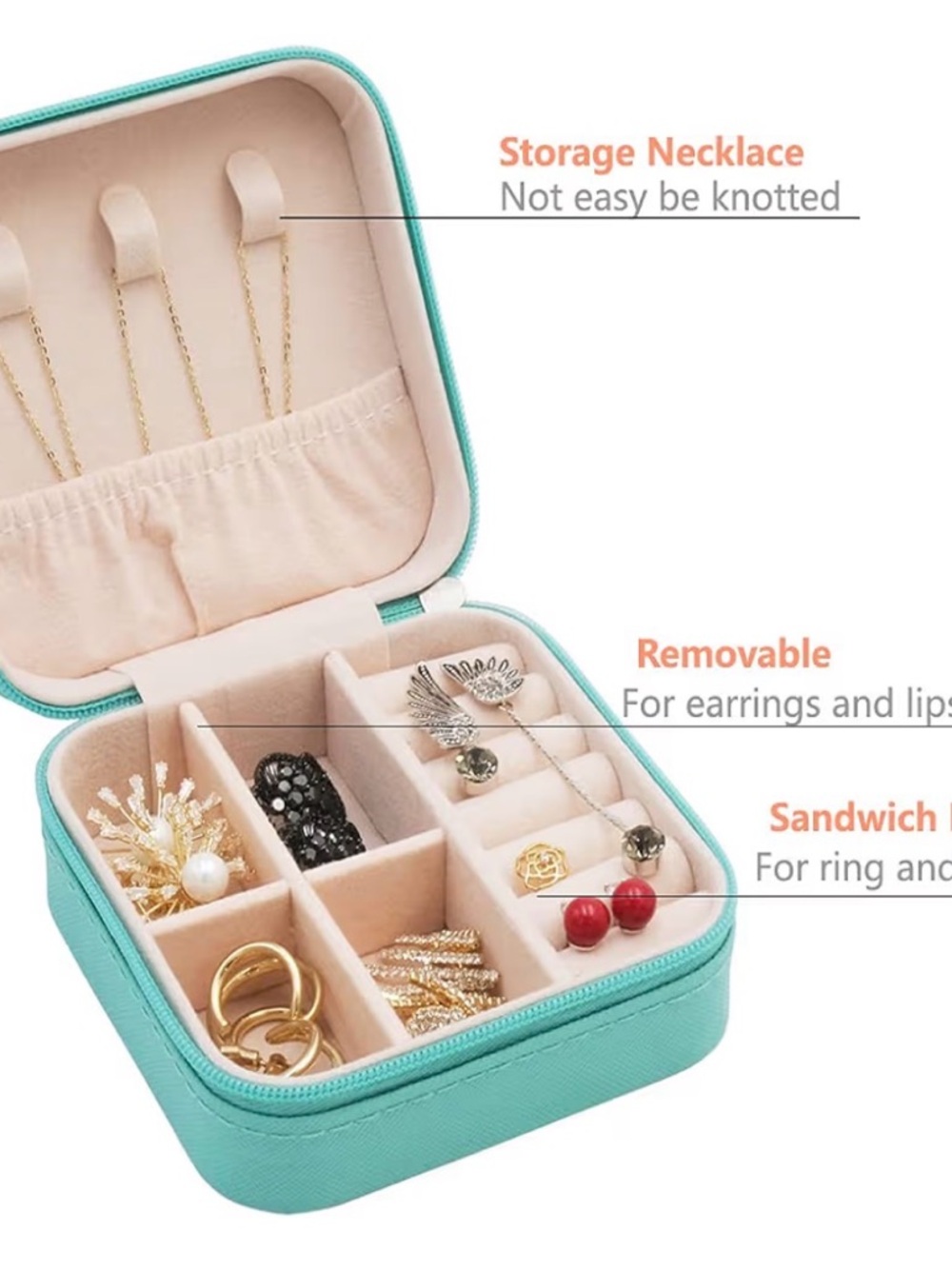 Travel Jewelry Case - Compact Zip Organizer Mint Green New in Box - Picture 6 of 6